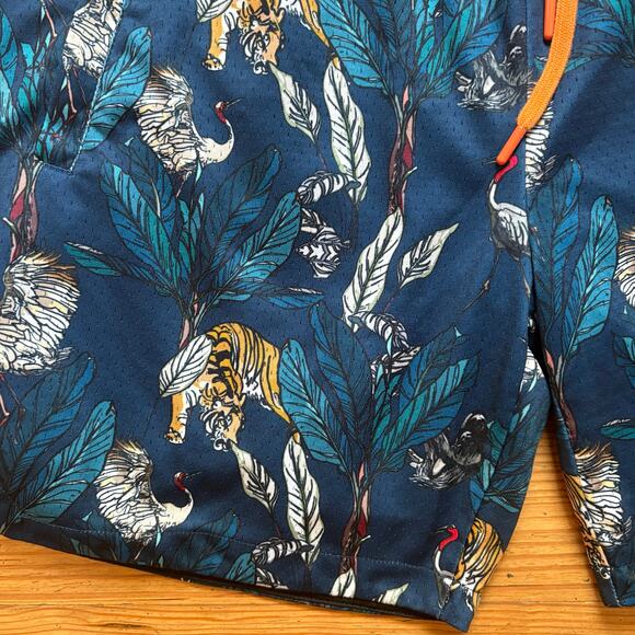 Maison Article blue tiger foliage double lined mens drawstring shorts SIZE XL - Picture 2 of 5